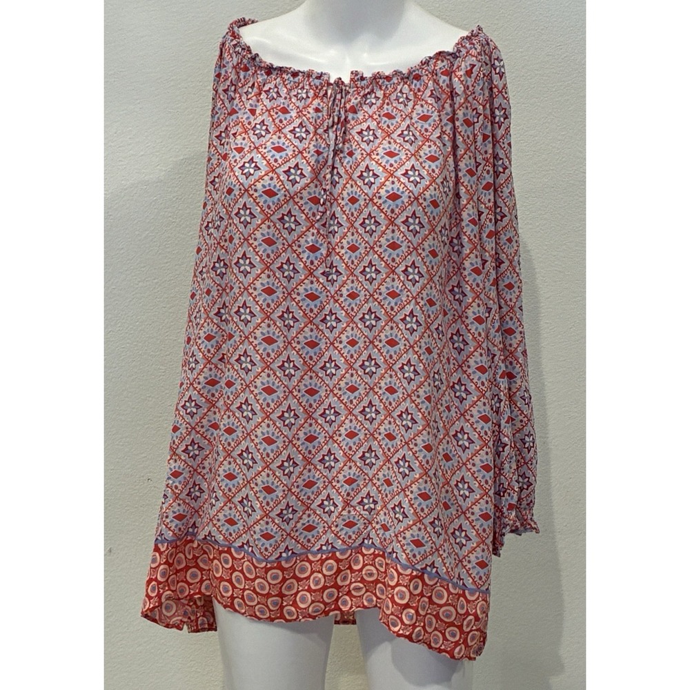 Talbots‎ Geometric Boho Tunic Top Womens Plus Size 2x Red Flowy Office Feminine